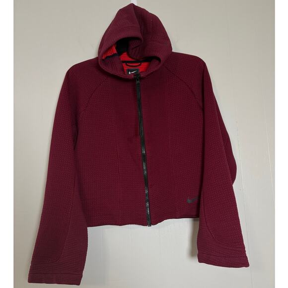 Nike Tech Crop Waffle Texture Long Sleeve Zip Front Hoodie Medium - Picture 1 of 6